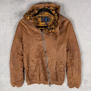 Benheart Asymmetrical Zipper Brown Leather Jacket Women's 42 Floral Lining Italy